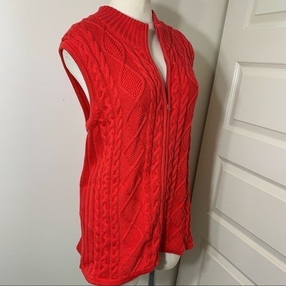 Tabi Red Cable Knit Zip up Sweater Vest 100% Cotton Relax Fit Sz XL - Picture 9 of 13